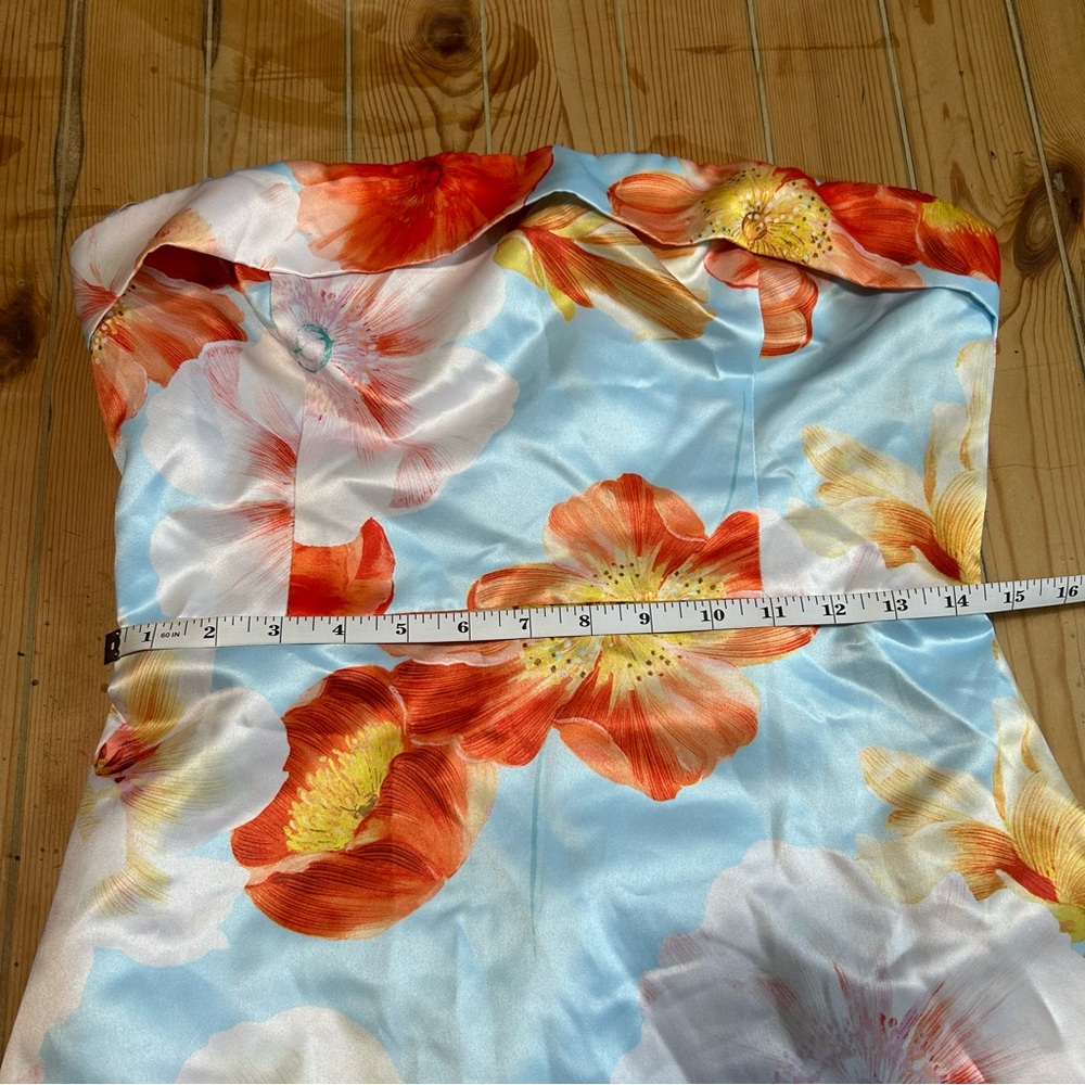 NWT 
Lulus Oriana Light Blue Floral Satin Strapless Midi Dress - Picture 7 of 9